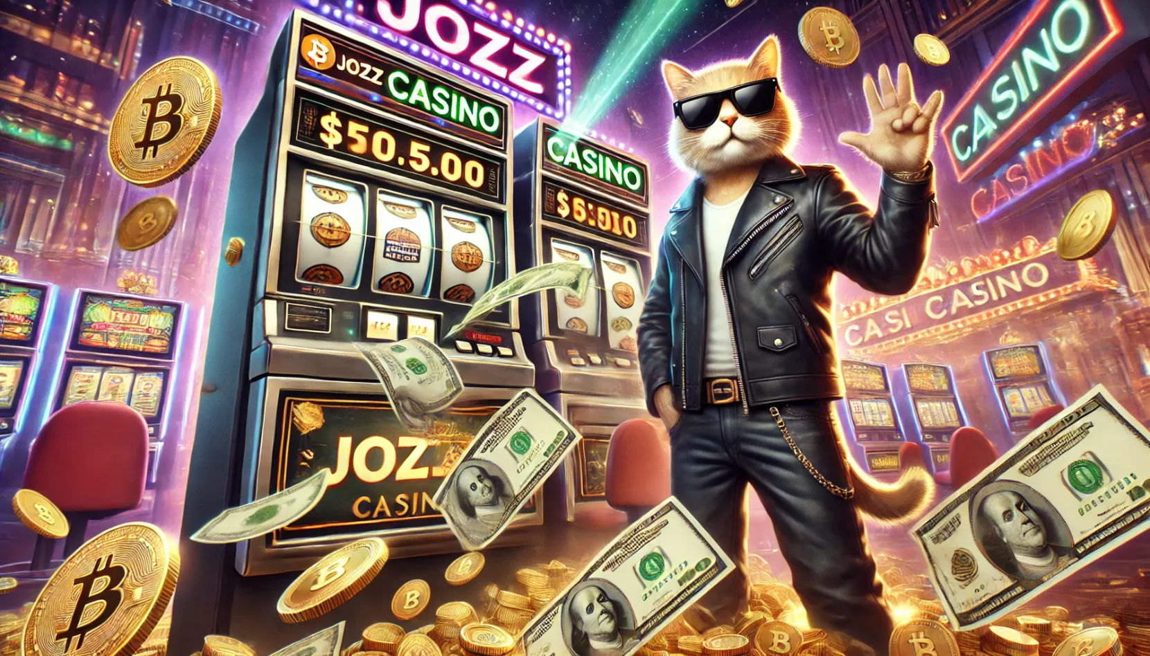 Крутой кот играет в слоты и столы Jozz